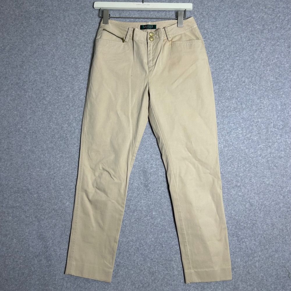 LRL Ralph Lauren Chino Pants Womens 2P Tan Beige Straight Leg Equestrian Preppy